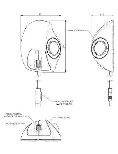 Trackball optique filaire étanche 38mm